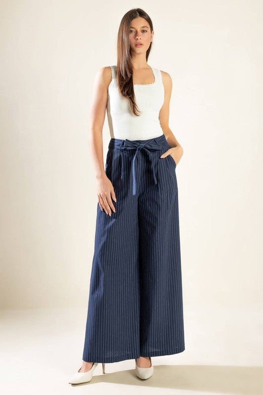 A striped woven pant