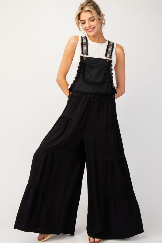 Lace Trim Tiered Sleeveless Jumpsuit