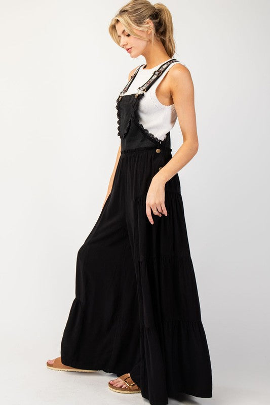 Lace Trim Tiered Sleeveless Jumpsuit