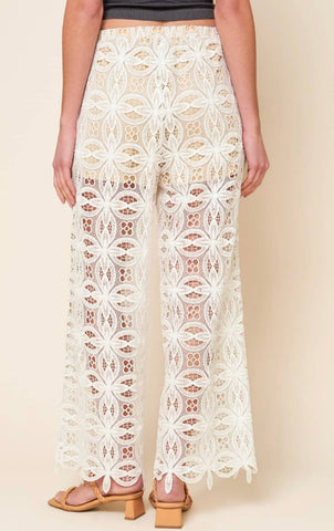 Lace Pant With Elasticized Waist and Wide Leg