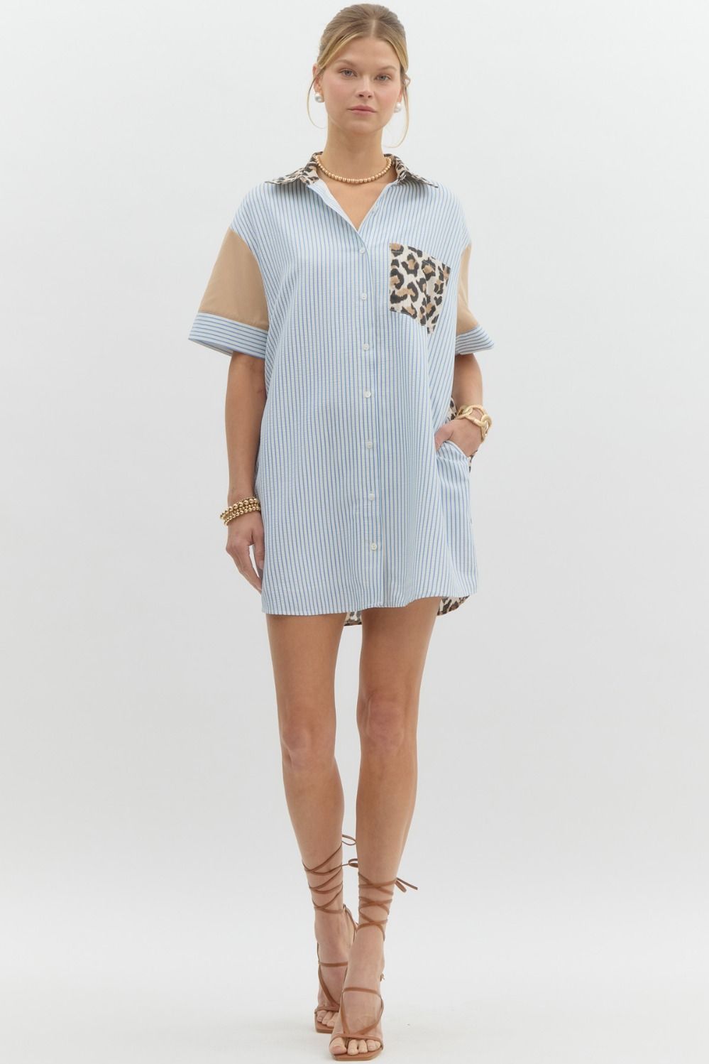 Multi print mix pattern short sleeve shirt dress