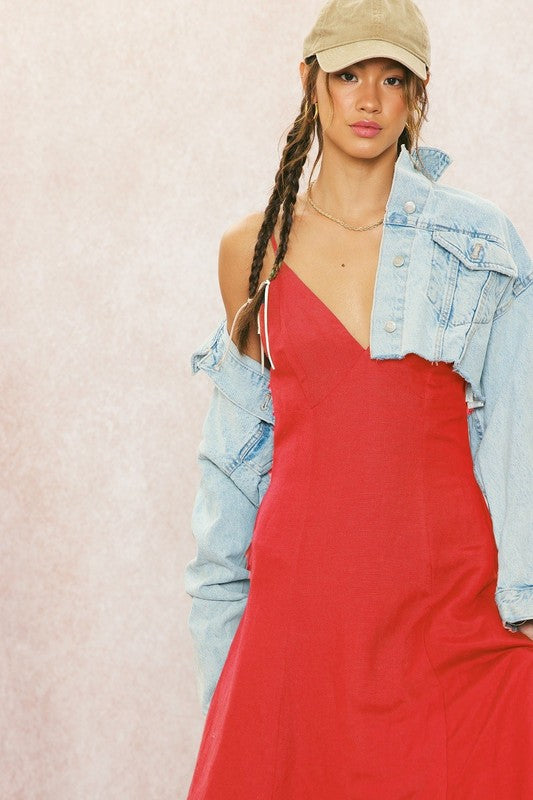 Linen Open Back Maxi Dress