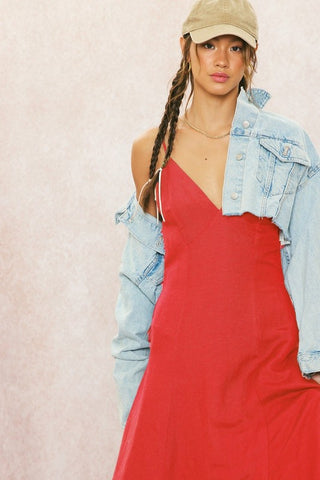Linen Open Back Maxi Dress