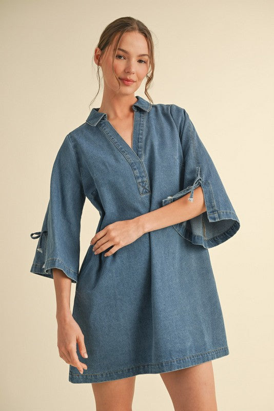 Denim 3/4 Butterfly Sleeves Dress