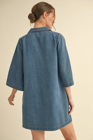 Denim 3/4 Butterfly Sleeves Dress