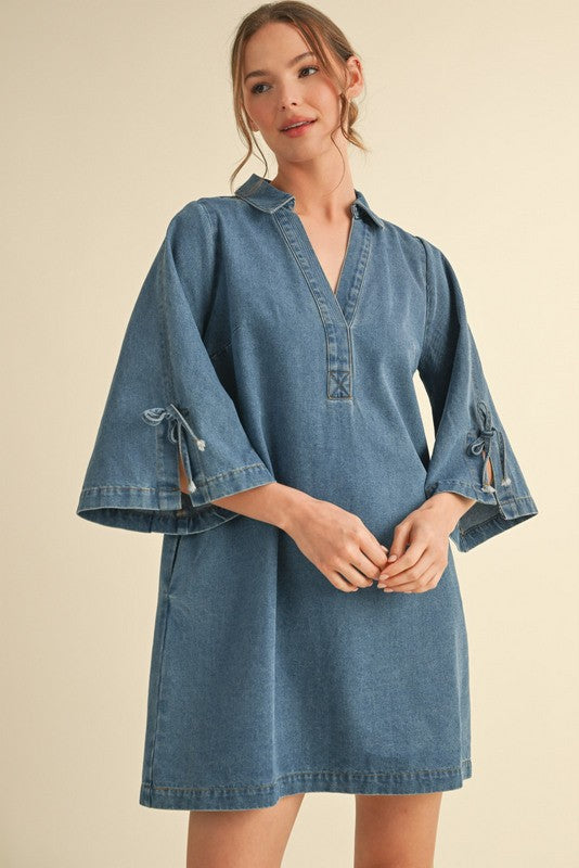 Denim 3/4 Butterfly Sleeves Dress