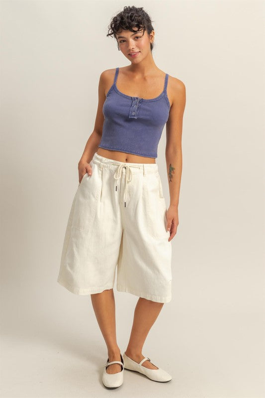 Drawstring Waist Wide Leg Jort