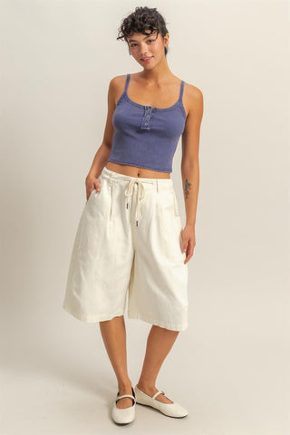 Drawstring Waist Wide Leg Jort