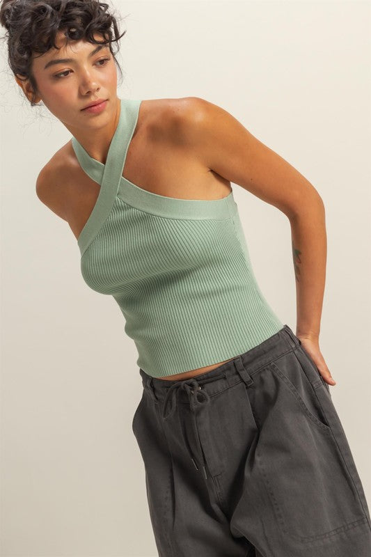 Halterneck Ribbed Top