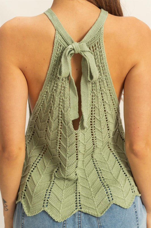 Open Stitch Halter Neck Open Back Top