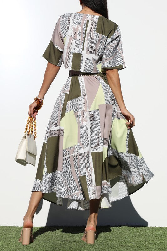 PRINTED LOOSE FIT WOVEN TOP AND SKIRT SET