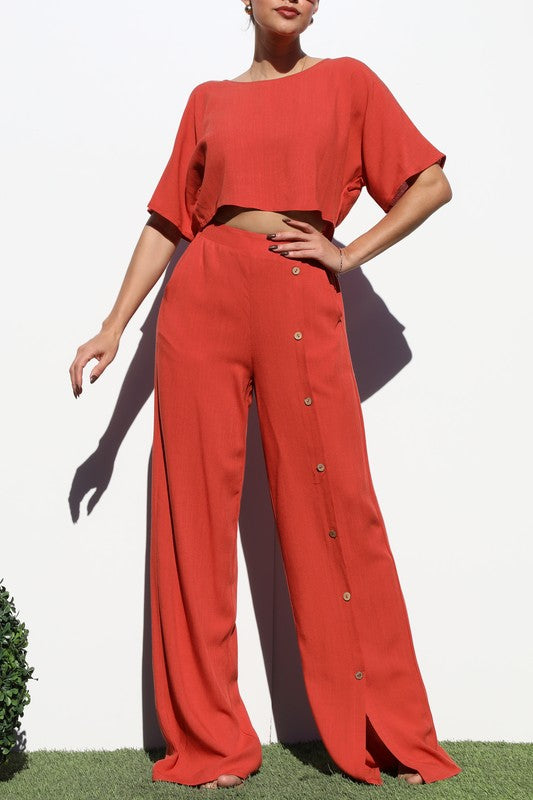 LOOSE FIT WOVEN TOP & PANTS SET