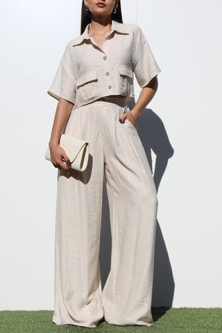 BUTTON DOWN WOVEN TOP AND PANTS SET