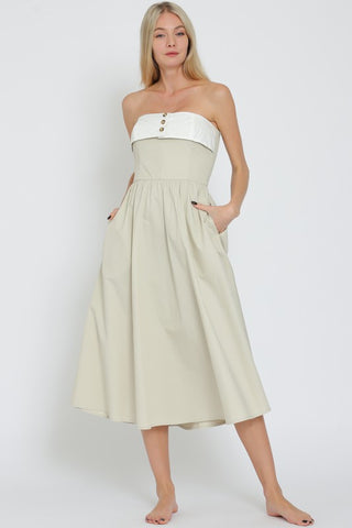 TUBE CONTRAST CHEST BAND DETAIL SMOCKED MIDI DRESS