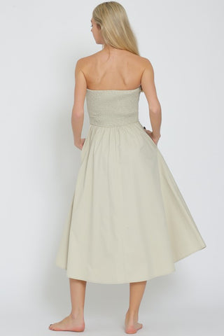 TUBE CONTRAST CHEST BAND DETAIL SMOCKED MIDI DRESS
