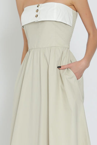 TUBE CONTRAST CHEST BAND DETAIL SMOCKED MIDI DRESS