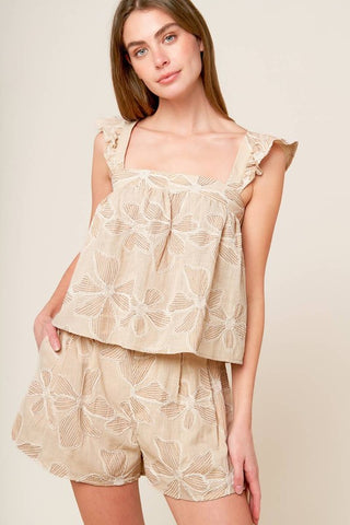 Solid Woven Embroidered Top