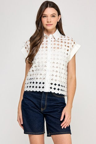 LASER CUT BUTTON DOWN SEE THROUGH SHIRT