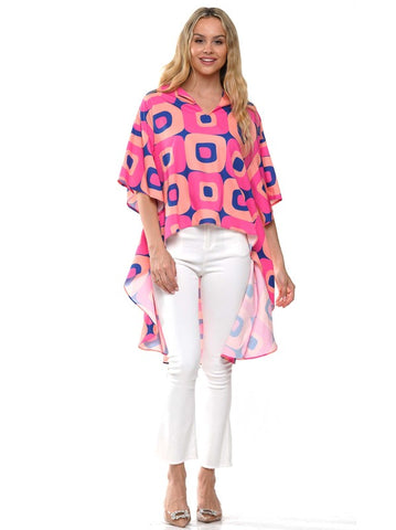 Print V-Neck High-Low Top