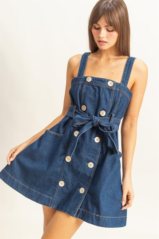 Double Breast Washed Denim Dress