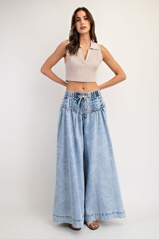 Mineral Washed Pleated Wide Leg Pants