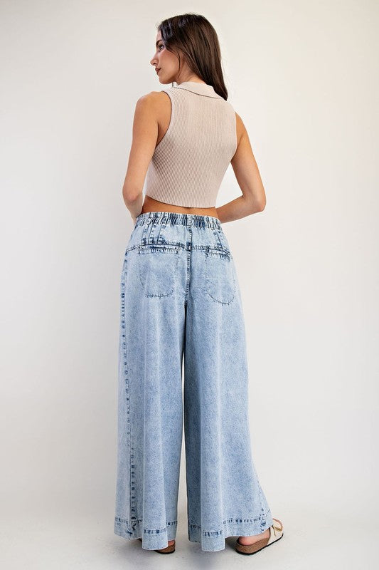 Mineral Washed Pleated Wide Leg Pants