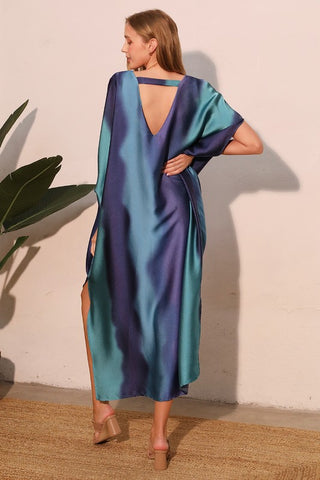 Ombre Satin Caftan Maxi with Back Band