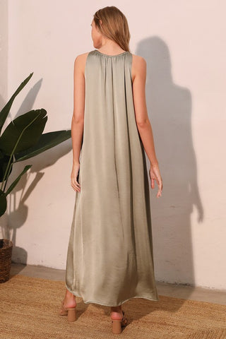 Lux Stretch Satin Elastic High Neck Dress