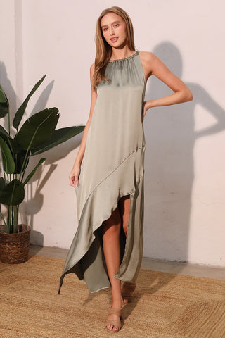 Lux Stretch Satin Elastic High Neck Dress
