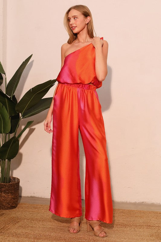 Ombre Satin Knot One Shoulder Top