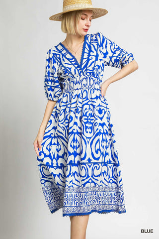 Bohemian Elegance Smocked Midi Dress