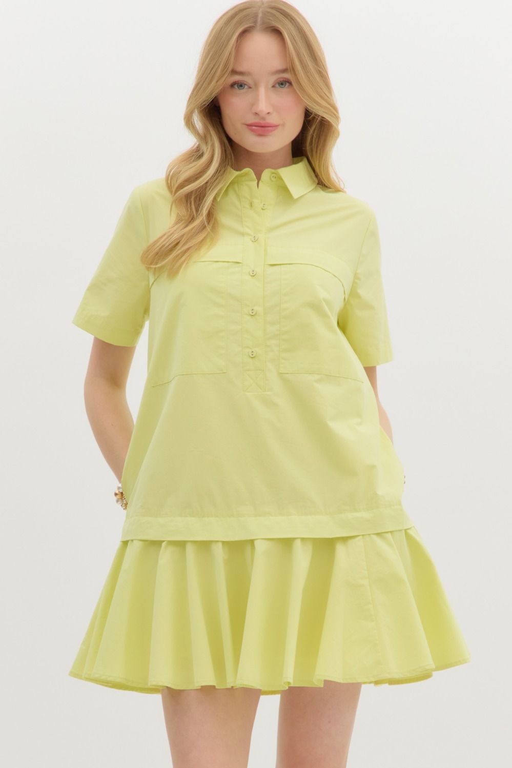 Solid short sleeve pullover twofer mini dress