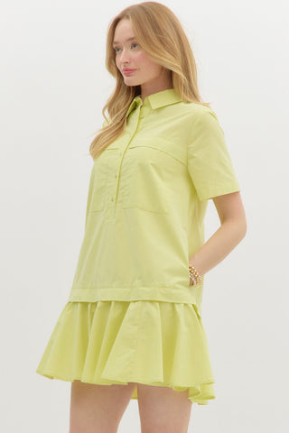 Solid short sleeve pullover twofer mini dress