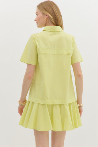 Solid short sleeve pullover twofer mini dress