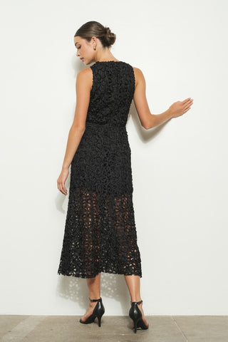 Self-Tie Crochet Lace Sleeveless Midi Dress