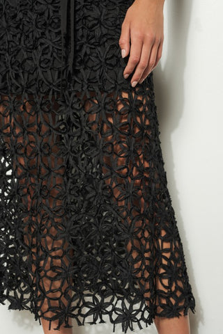 Self-Tie Crochet Lace Sleeveless Midi Dress