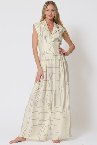 Sleeveless Button Down Elastic Jumpsuit