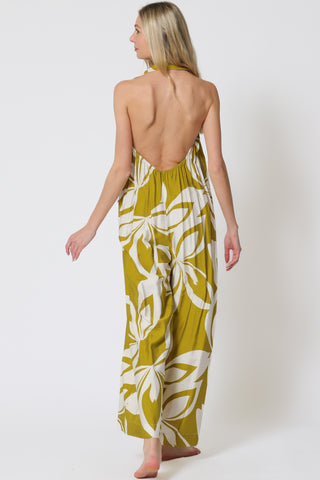 Button Down Backless Elastic Back Waisted Jumpsuit
