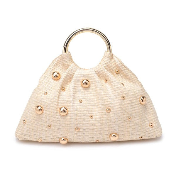Harper Studded Straw Clutch
