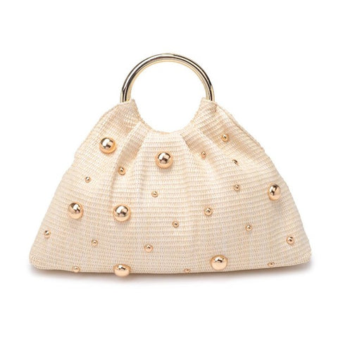 Harper Studded Straw Clutch