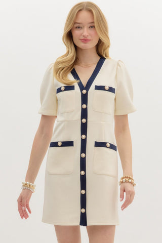 Solid jersey knit short puff sleeve mini dres