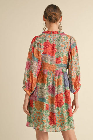 Multicolor Print 3/4 Sleeves Dress Curvy