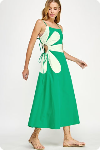 Sleeveless Side Cut-out Flower Detail Midi Dress