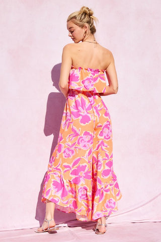 Printed Wide Leg Tube Jumpsuit