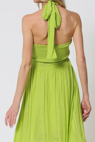 Halter Cut-out Front Chest Smocked Maxi Dress