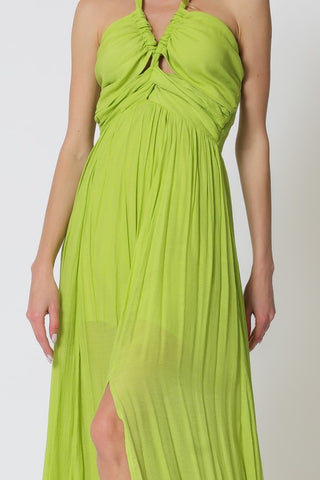Halter Cut-out Front Chest Smocked Maxi Dress