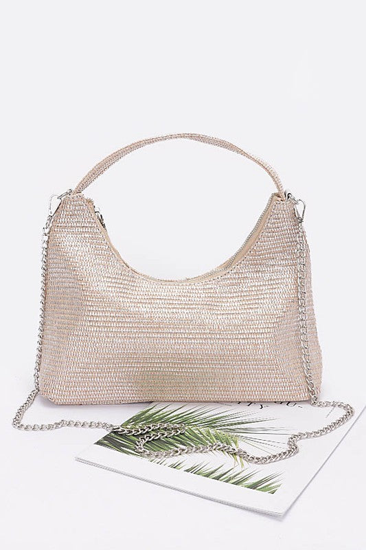 Metallic Faux Straw Hobo Bag