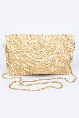 Straw Pom Pom Flap Bag