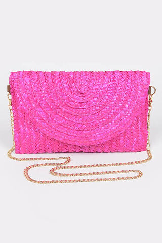 Straw Pom Pom Flap Bag