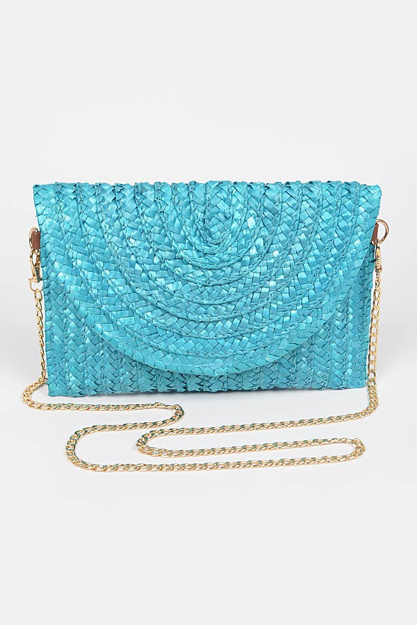 Straw Pom Pom Flap Bag